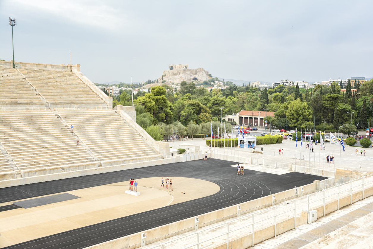 Athens, Greece - September 8,2016: Detail From Panathenaic Stadium, A Multi-purpose Historic Stadium In Athens, Greece. It Is The Only Stadium In The World Built Entirely Of Marble